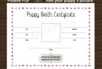 Puppy Birth Certificate Fillable Pdf | Etsy pertaining to Fresh Fillable Birth Certificate Template