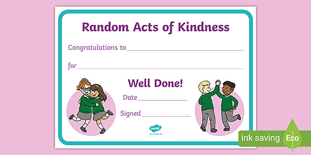 Random Act Of Kindness Reward Certificate (Teacher Made) for Free Kindness Certificate Template Free