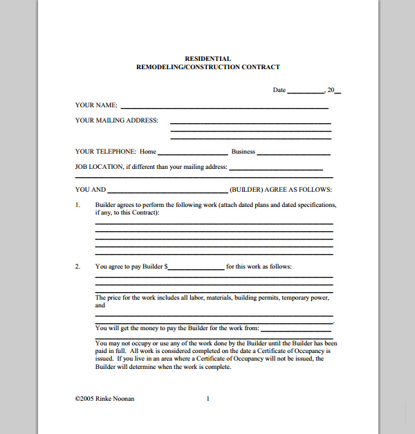 Residential Construction Contract | Template Business for Open Book Contract Template
