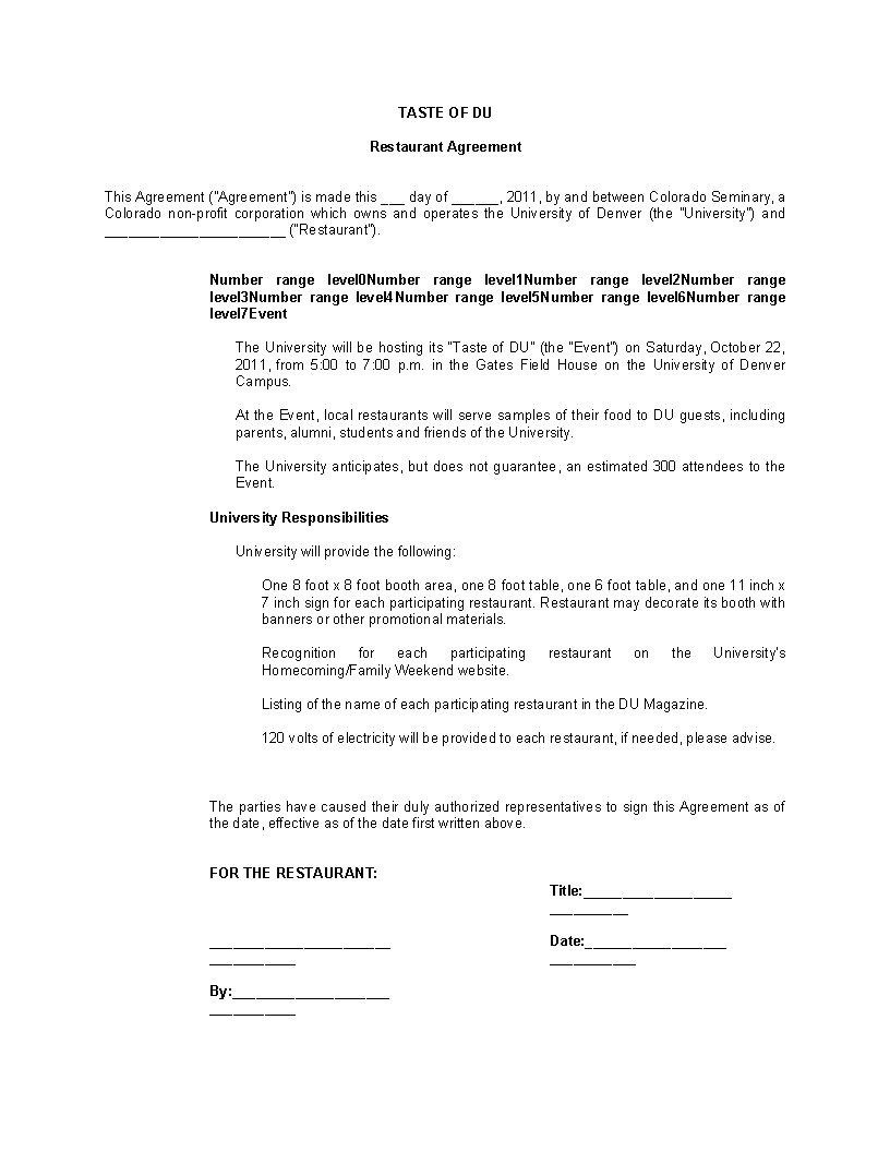 Restaurant Consulting Agreement Form | Templates At for Consulting Services Contract Template