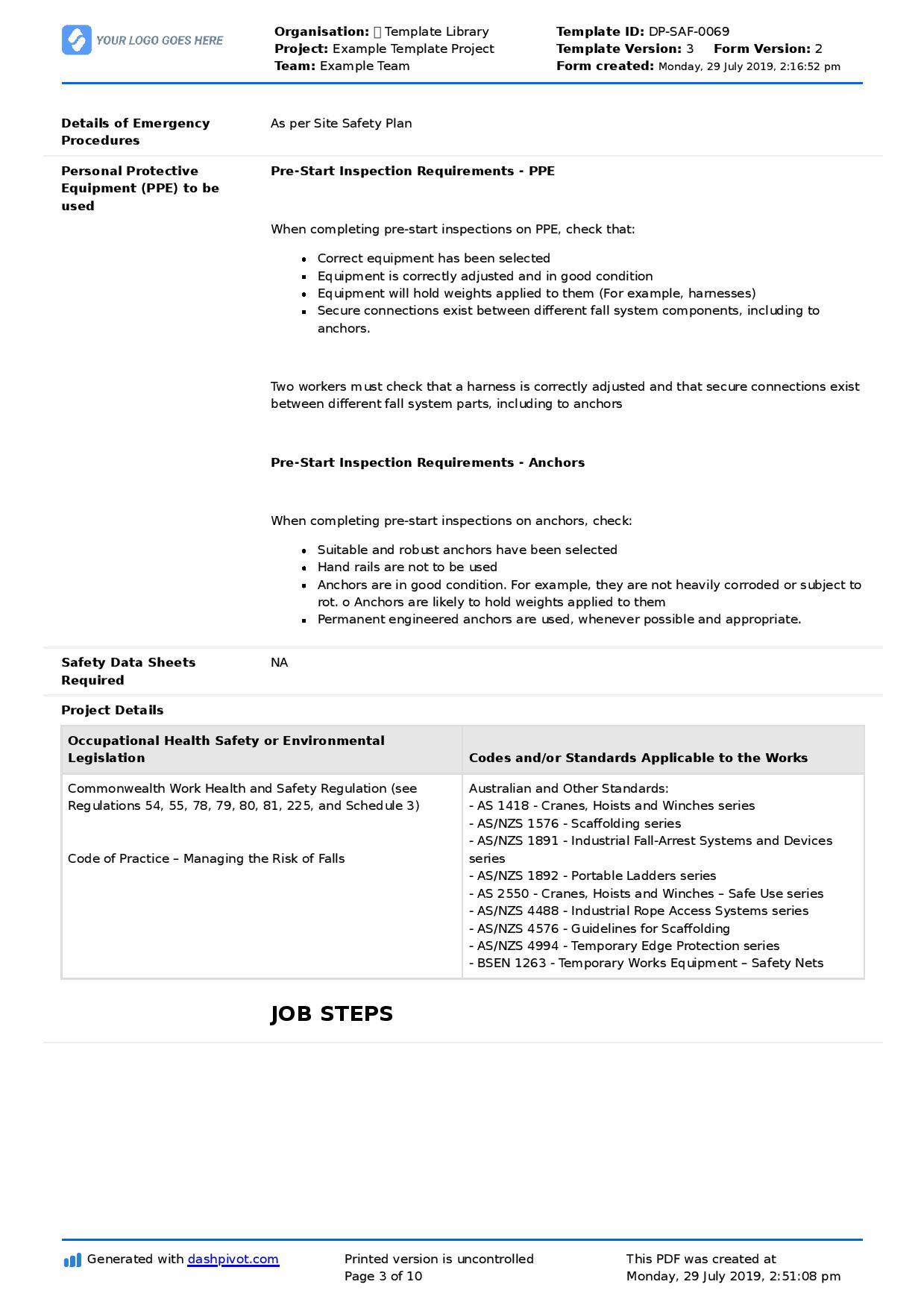 Safe Work Method Statement Working At Heights Template (Use It Free) intended for Safe Work Method Statement Template