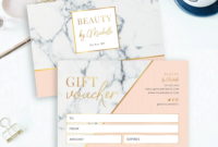 Salon Gift Certificate Template - Marble - Voucher Design - Instant intended for Fresh Beauty Salon Gift Certificate