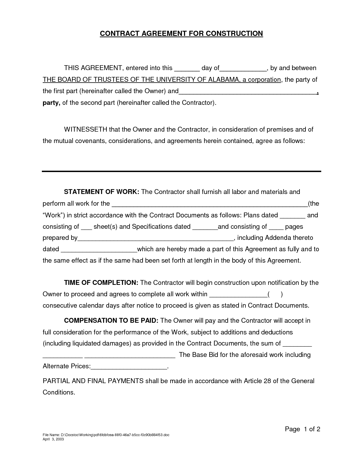 Sample Contract Agreement - Free Printable Documents for Modeling Contract Agreement