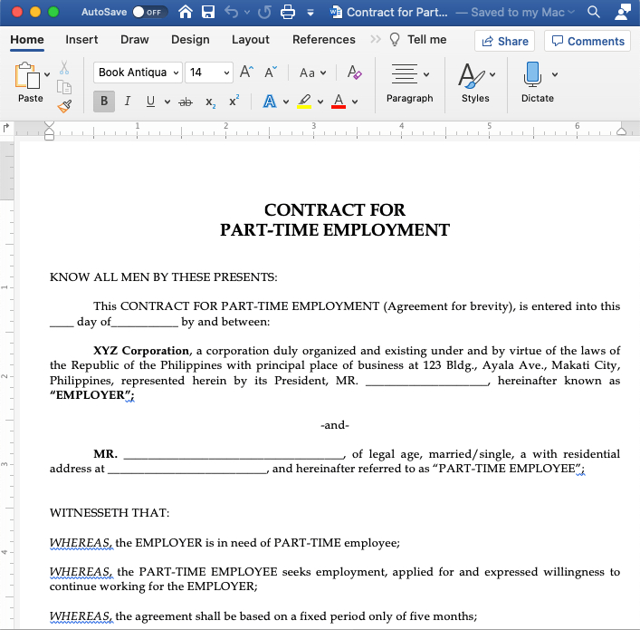 Sample Contract For Part-Time Employment Soft Copy (English Version with regard to New Part Time Employee Contract Template