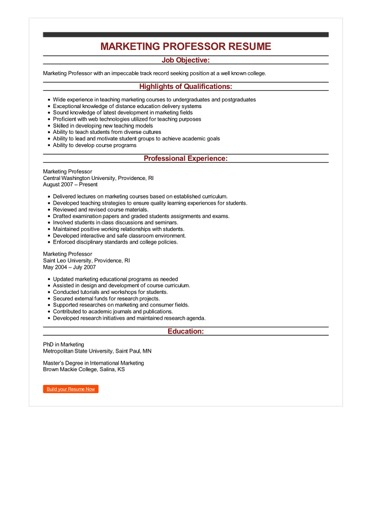 Sample Marketing Professor Resume inside Free Research Assistant Contract Template