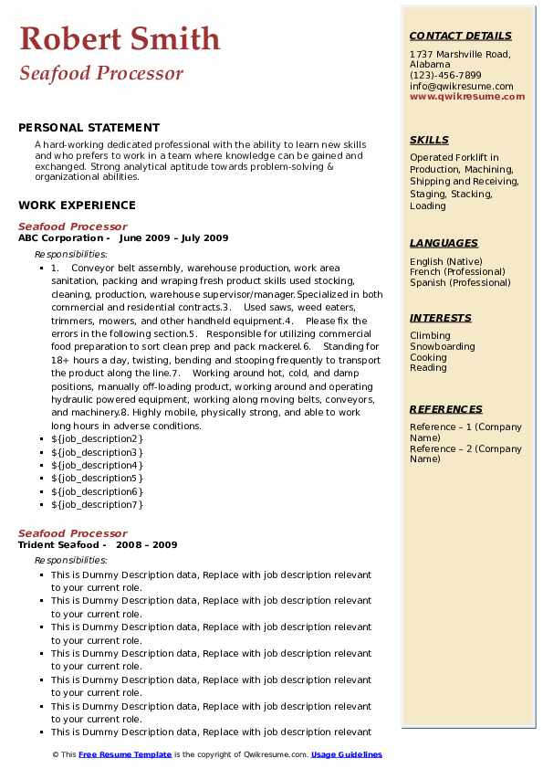 Seafood Processor Resume Samples | Qwikresume inside Fresh Boxing Manager Contract Template