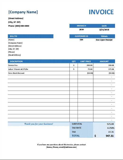 Simple Service Invoice for Statement Of Services Rendered Template