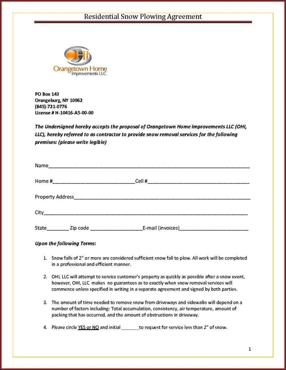 Snow Removal Contract Template - Sampletemplatess - Sampletemplatess with Snow Plow Contract Template