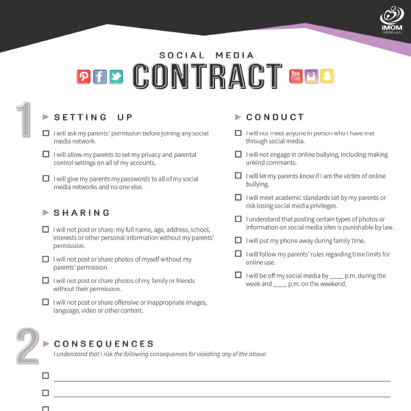 Social Media Contract For Kids - Imom inside Fresh Parent Student Contract Template