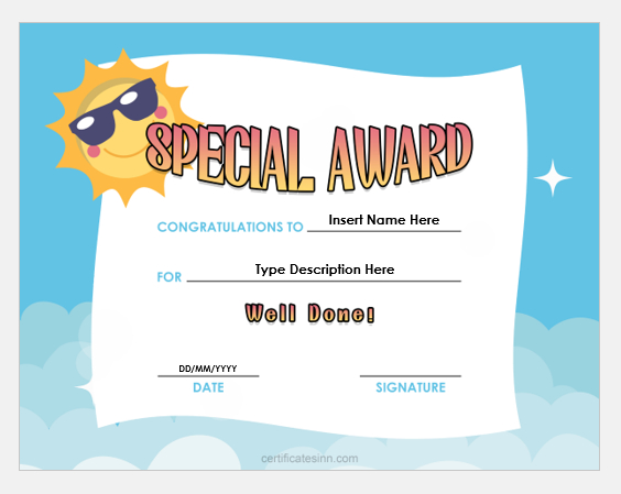 Special Award Certificate Templates For Word | Edit &amp; Print inside Free Certificate Templates For Word 2007