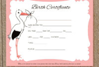 Stork Baby Birth Certificate Wall Art Printable Download in Fascinating Girl Birth Certificate Template