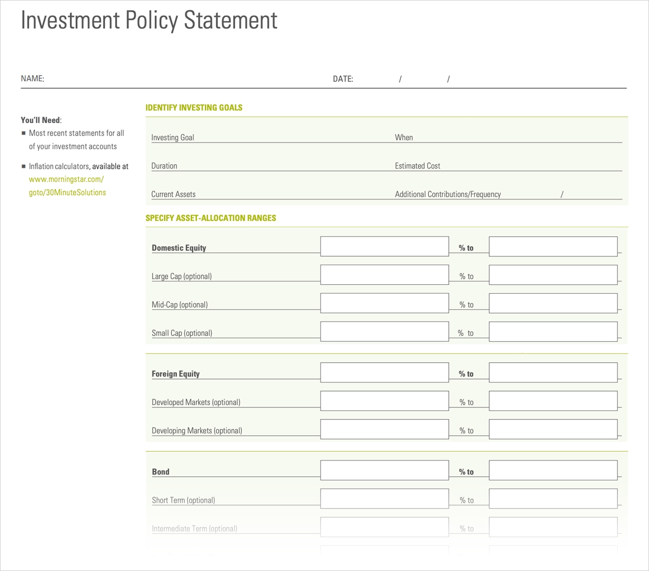 Stunning Investment Policy Statement Template For Individuals for Investment Policy Statement Template