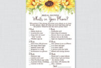 Sunflower What'S In Your Phone Game Printable Rustic | Etsy | Sunflower intended for Baby Shower Winner Certificate Template 7 Ideas