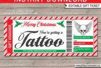 Tattoo Voucher Certificate Ticket Christmas Gift Card | Etsy inside Tattoo Gift Certificate Template Coolest Designs