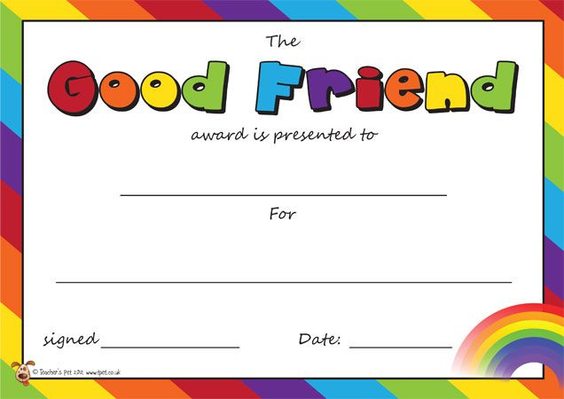 Teacher'S Pet - 'The Good Friend Award' - Certifiicate - Free Classroom in Super Reader Certificate Template