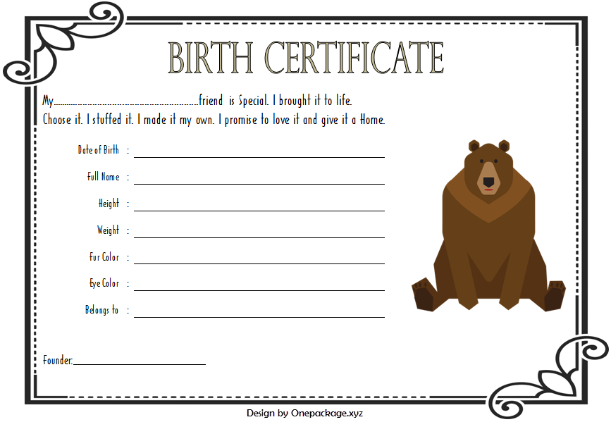 Teddy Bear Birth Certificate Printable Free 3 In 2021 | Birth with Fresh Amazing Teddy Bear Birth Certificate Templates Free