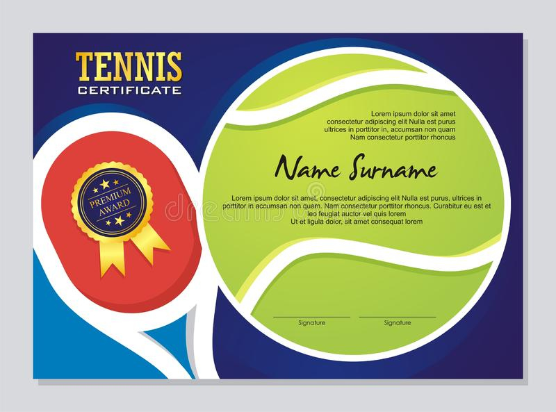 Tennis Certificate Diploma With Golden Cup Vector. Sport Award Template in Tennis Achievement Certificate Templates