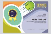 Tennis Certificate Diploma With Golden Cup Vector. Sport Award Template with Free Tennis Achievement Certificate Templates