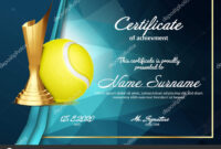 Tennis Certificate Diploma With Golden Cup Vector. Sport Vintage with Tennis Gift Certificate Template