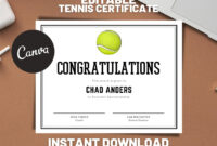 Tennis Certificate Fully Editable Canva Template Instant | Etsy within Tennis Certificate Template