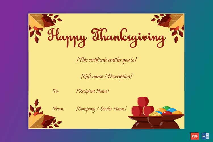Thanksgiving Gift Certificate Template (Skin, #5619) | Certificate for Free Thanksgiving Gift Certificate Template Free