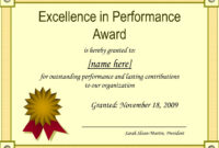 The Cool Outstanding Excellence In Performance Awards Certificate intended for Free Certificate Of Academic Excellence Award