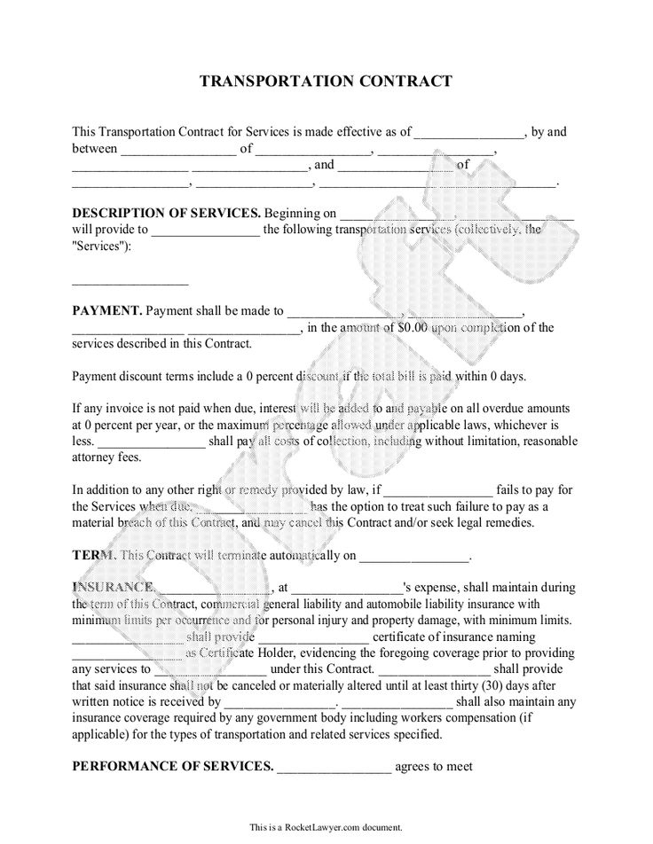 Transportation Contract Agreement (Form With Sample) | Model Contract within Modeling Contract Agreement