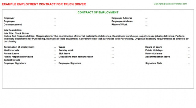Truck Driver Employment Contract Template in Truck Driver Contract Agreement Sample