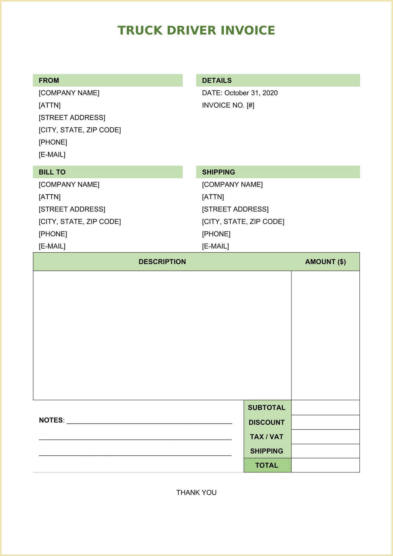 Truck Driver Invoice Template Sample | Geneevarojr in Free Delivery Driver Contract Template