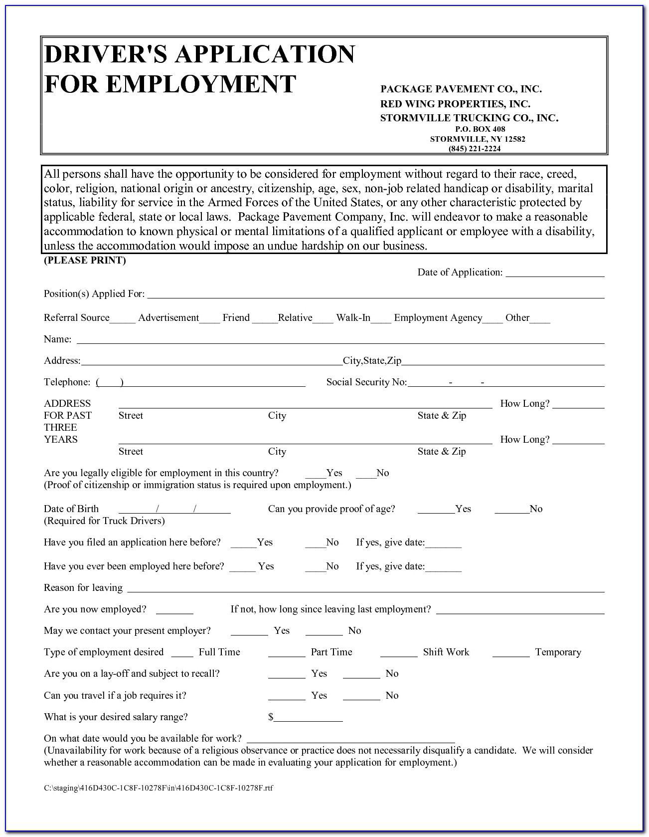 Truck Driver Job Application Form - Job Applications : Resume Examples inside Truck Driver Employment Contract Sample