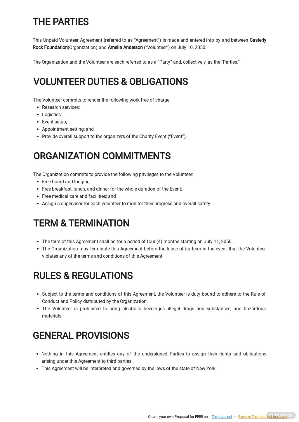 Unpaid Volunteer Agreement Template - Google Docs, Word | Template intended for Pet Photography Contract Template