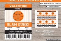 Valentines Basketball Class Gift Card Template | School Vip Pass Gift Tag with Basketball Gift Certificate Templates