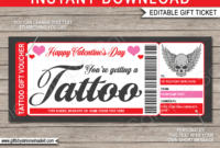 Valentines Day Tattoo Gift Card Template | Diy Printable Gift Voucher in Fascinating Valentine Gift Certificate Template