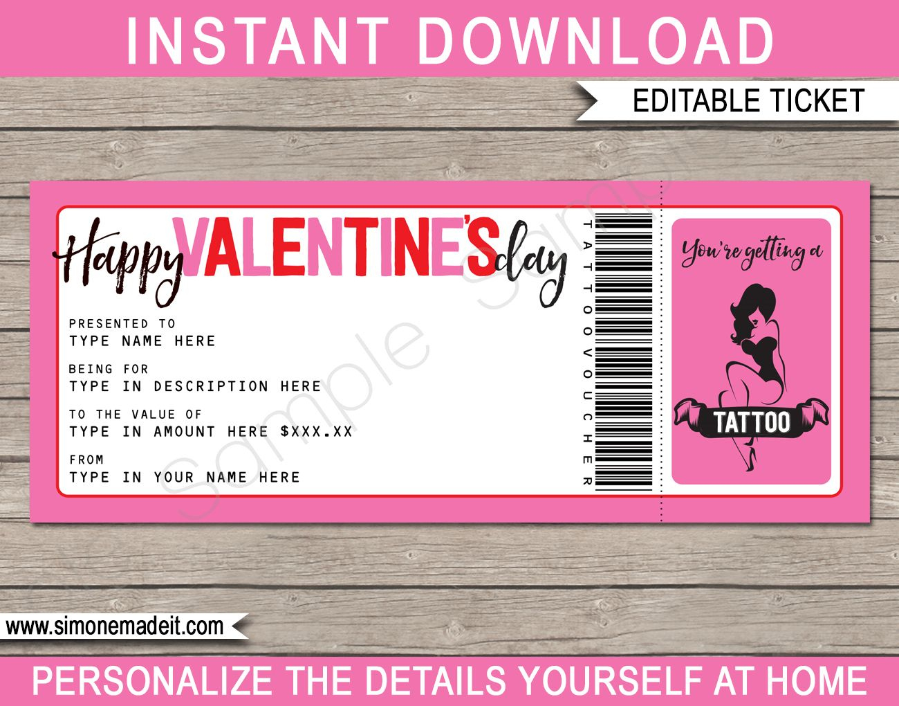 Valentine'S Day Tattoo Gift Vouchers Inside Pink Gift Certificate intended for Tattoo Gift Certificate Template Coolest Designs