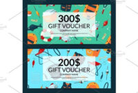 Vector Discount Or Gift Card Voucher Templates With Cartoon Fishing regarding Fishing Gift Certificate Template