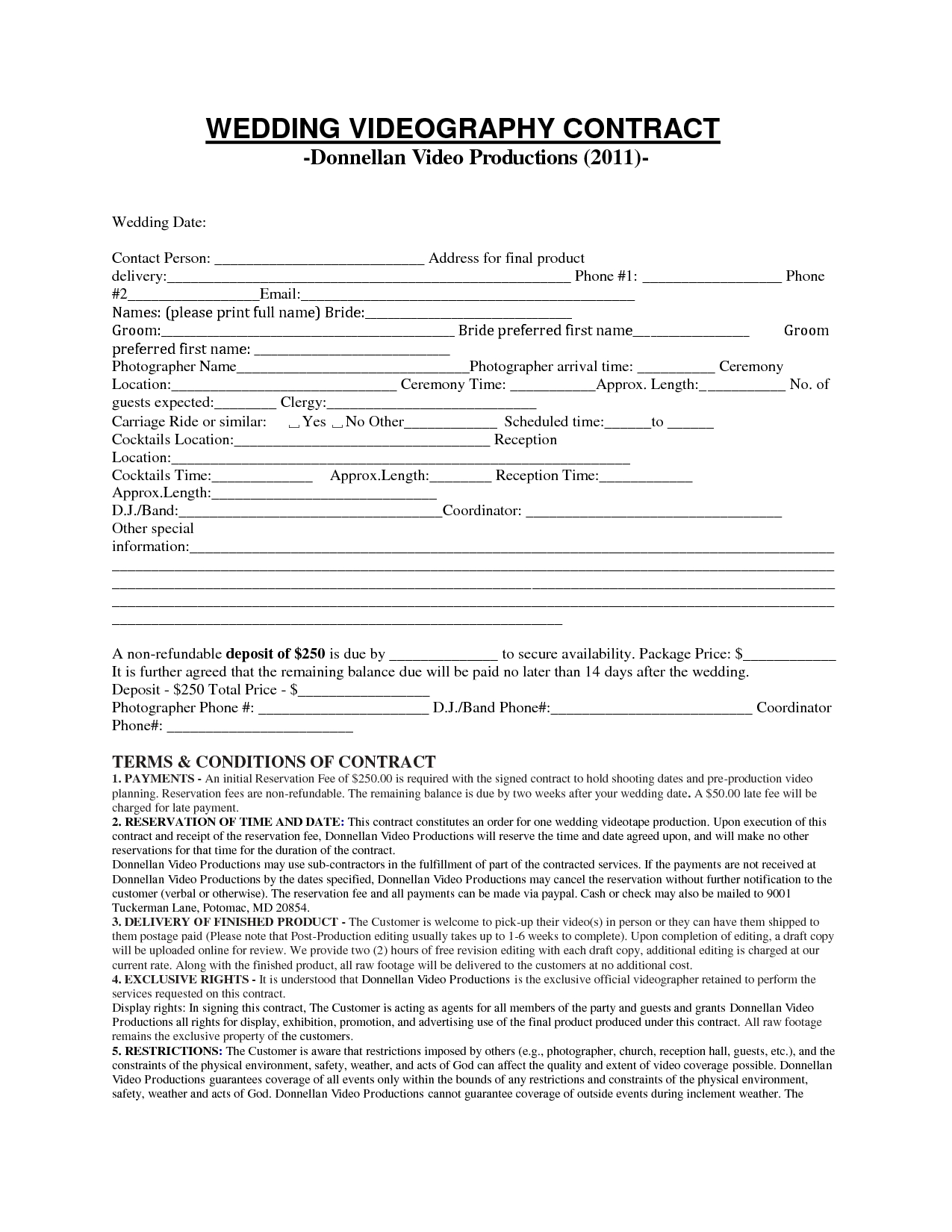 Videographer Contract - Free Printable Documents within Film Editor Contract Template