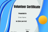 Volunteer Certificate Template | Free Certificate Templates with New Volunteer Certificate Template