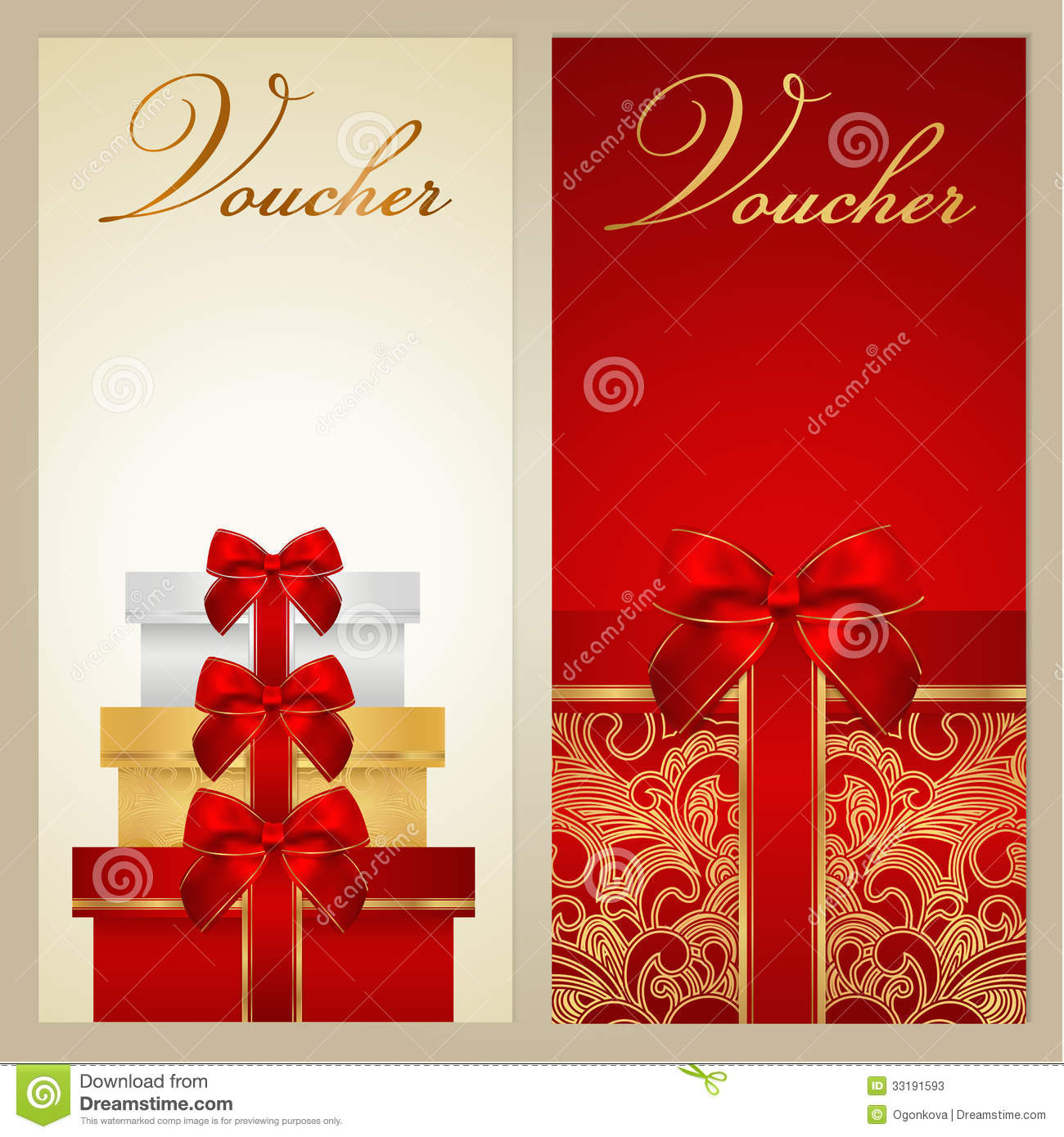 Voucher, Gift Certificate, Coupon. Boxes, Bow Stock Vector within Simple Birthday Gift Certificate Template Free 7 Ideas