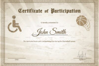 Wheelchair Basketball Participation Certificate Design Template In Psd within Simple Basketball Participation Certificate Template