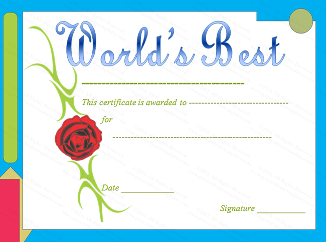 Worlds Best Award Certificate | Awards Certificates Template in Best Teacher Certificate Templates Free